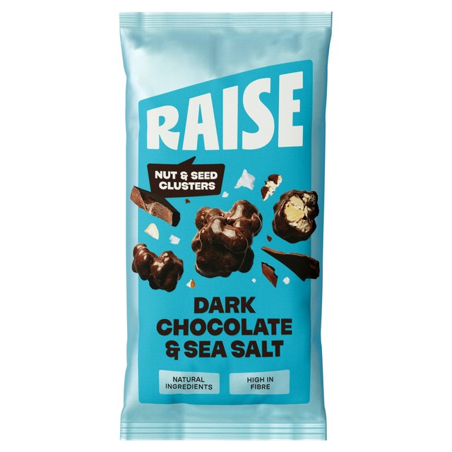 Raise Dark Chocolate & Sea Salt snack clusters 35g, imported from the UK