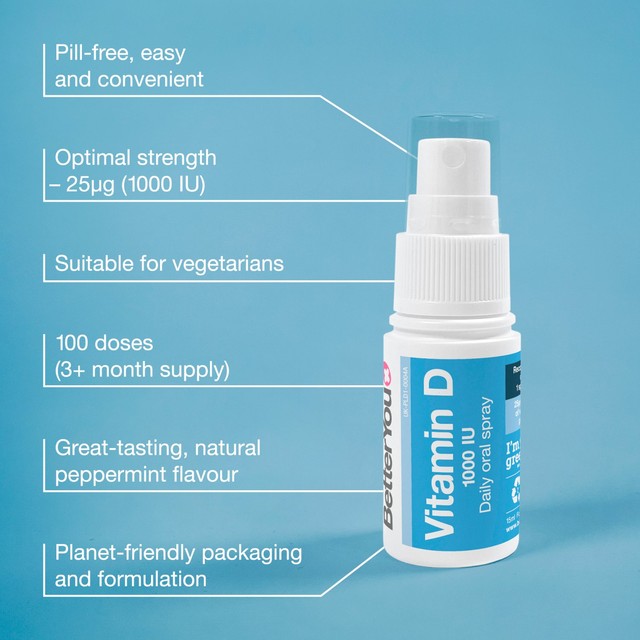 BetterYou Vitamin D oral spray natural peppermint flavour 15ml - British product