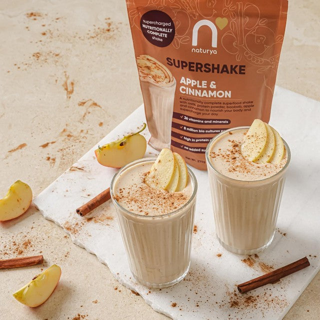 Naturya SuperShake Apple & Cinnamon powder shake 275g, imported from the UK
