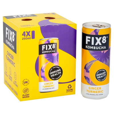 M&S Fix8 Ginger Turmeric Kombucha Soda Multipack 4 x 250ml- Buy online at McGrocer