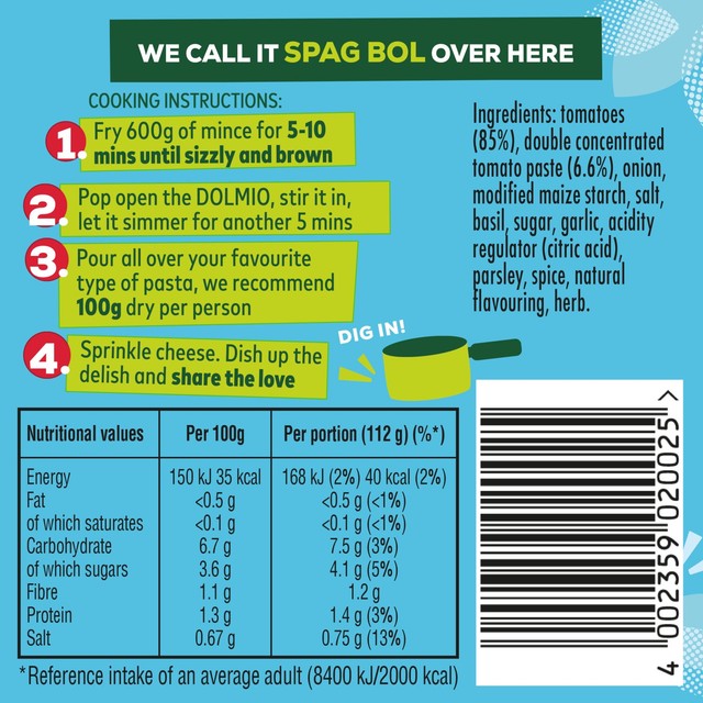 Dolmio Bolognese Low Fat Pasta Sauce 675g - British product
