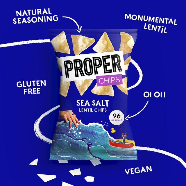 Properchips sea salt lentil chips 20g pack, imported from the UK