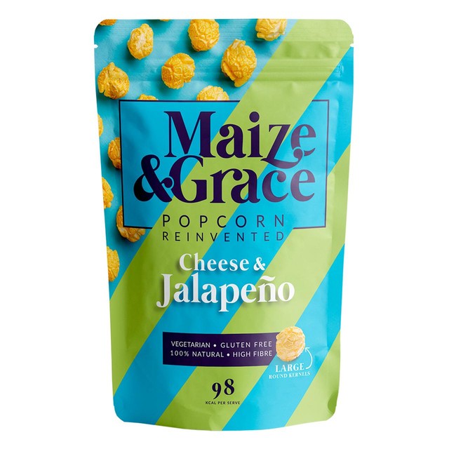 Maize & Grace cheese and jalapeno popcorn 46g, imported from the UK