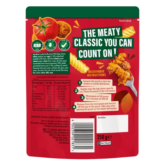 Dolmio Meatballs Fusilli microwave pasta meal 250g - British product