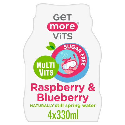 M&S Get More Vits Raspberry & Blueberry Multivitamin Sugar-Free Flavoured Water 4 x 330ml- Buy online at McGrocer