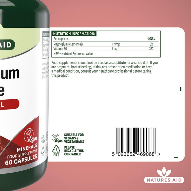 Natures Aid magnesium citrate supplement capsules 60 capsules, imported from the UK