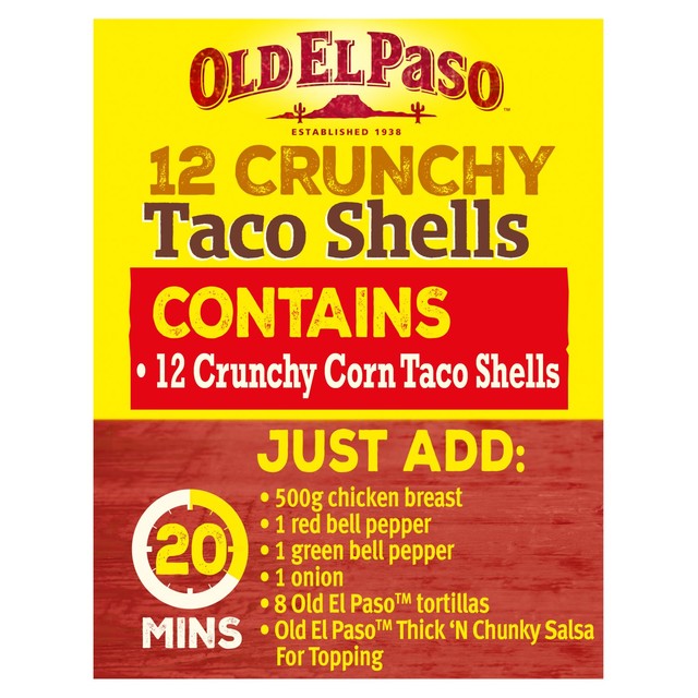 Old El Paso Crunchy Taco Shells 156g, imported from the UK