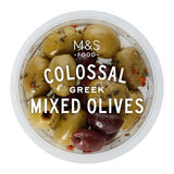 M&S M&S Greek Colossal Mixed Olives with Red Peppers and Garlic Herb Dressing 150g- Buy online at McGrocer