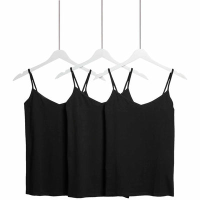 M&S Damen-Westchen mit Baumwollanteil und Spaghettiträgern, Schwarz, Westchen 10