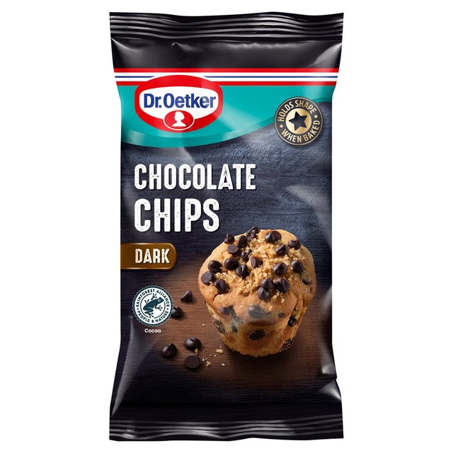 Dr Oetker dark chocolate chips, bake stable and vegan, UK version