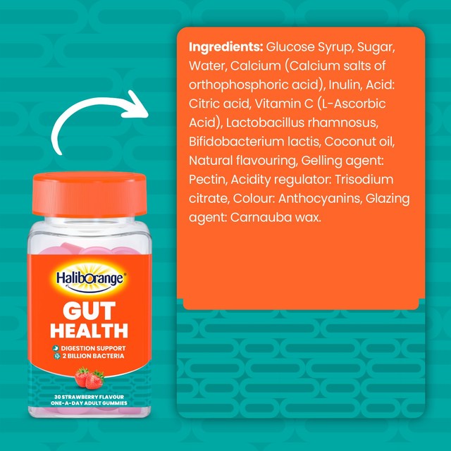 Haliborange gut health digestion support strawberry gummies 30 gummies, UK version