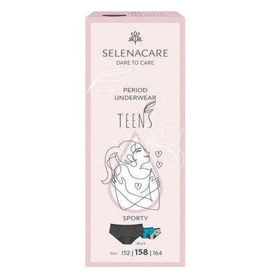 Selenacare Teens Period Knickers Sporty Schwarz Waschbare Unterwäsche Größe 12-13 Jahre