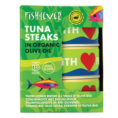 M&S Fish 4 Ever Azores Skipjack Tuna Steaks in Olive Oil Canned Tuna 3 x 160g- Buy online at McGrocer