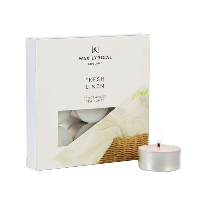 Wax Lyrical Fresh Linen scented tea lights pack of 9 (British brand)