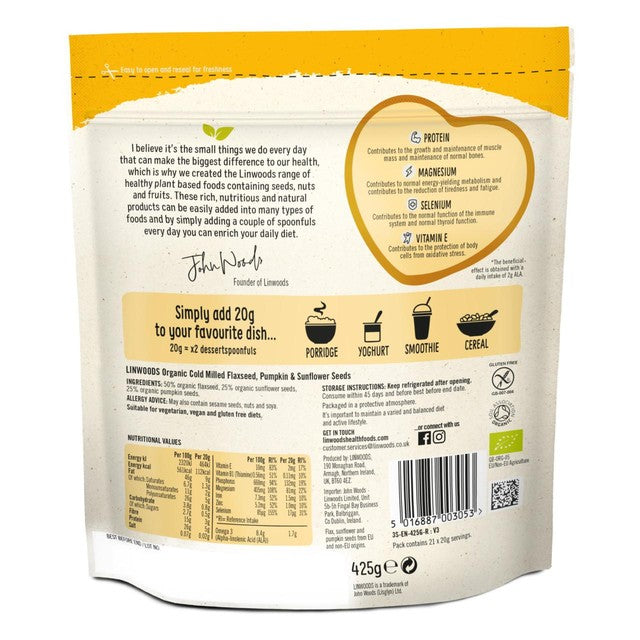 Linwoods Milled Organic Flaxseed Sunflower Pumpkin Seed Mix 425g, UK version