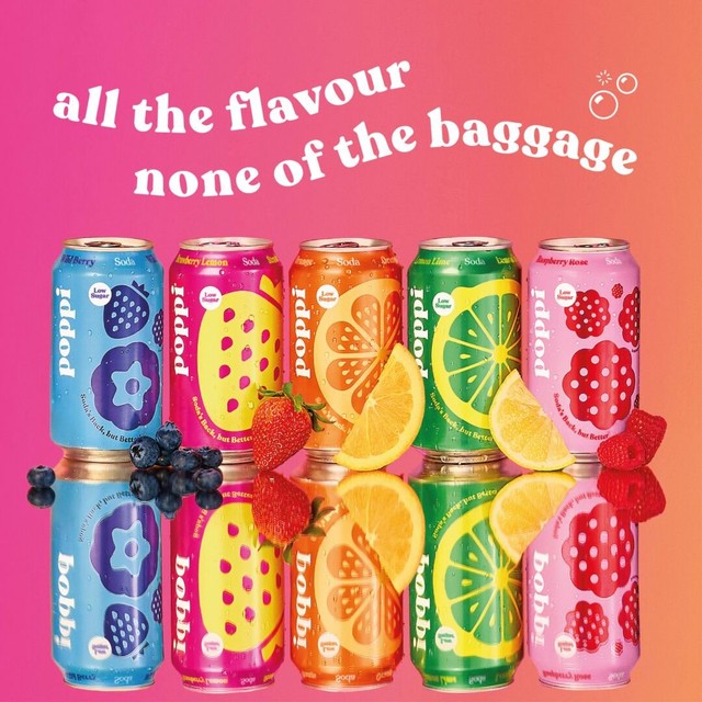 Poppi wild berry soda cans 330ml, imported from the UK