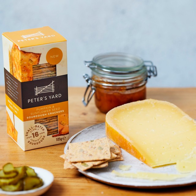 Peter's Yard pumpkin & sunflower seed sourdough crackers 105g, imported from the UK