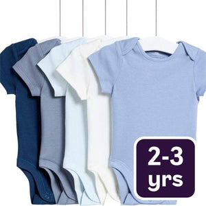 M&S Pure Cotton Short Sleeve Bodysuits Blue Toddler Bodysuits 2-3 Y