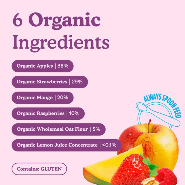 Little Freddie baby food pouch mango berries apples oats, UK version