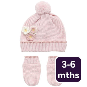 M&S Baby Floral Hat and Mittens Set, Light Pink, 3-6 Months