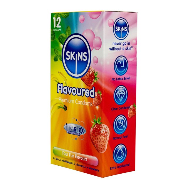 Skins flavoured condoms assorted flavours 12 pack (British brand)