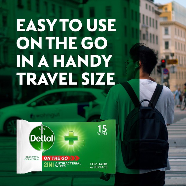 Dettol Antibacterial Wipes 2-in-1 Hands and Surfaces 15 Wipes - British product