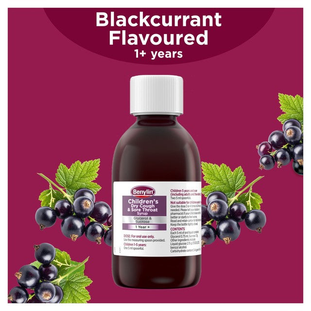 Benylin Childrens Dry Cough Syrup Blackcurrant 125ml - British product