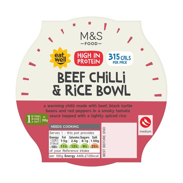 M&S Beef Chilli & Rice Bowl 300g, imported from the UK