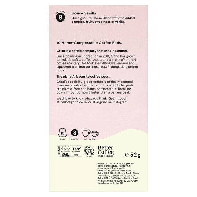 Grind vanilla coffee pods 10 pods - British product
