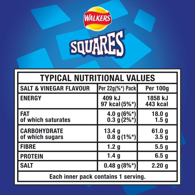 Walkers Squares Salt & Vinegar potato snacks multipack 6x22g (British brand)