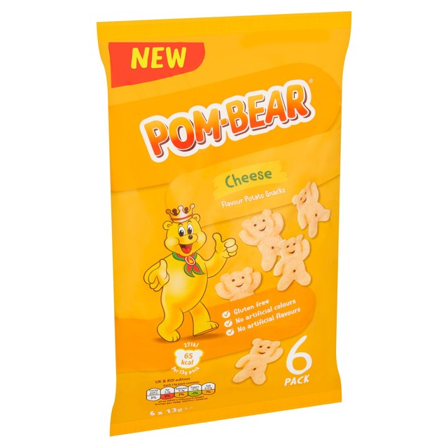Pom-Bear cheese flavour teddy shaped potato snack multipack, imported from the UK