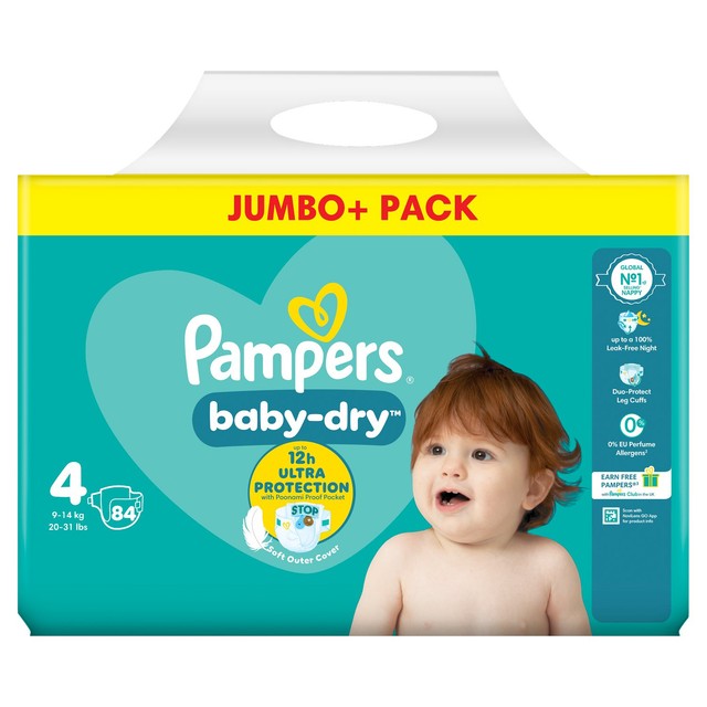 Pampers Baby-Dry Nappies Size 4 Jumbo+ Pack imported from the UK