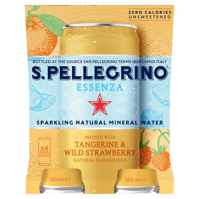 San Pellegrino Essenza Tangerine & Strawberry Sparkling Water 4 x 330ml (British brand)