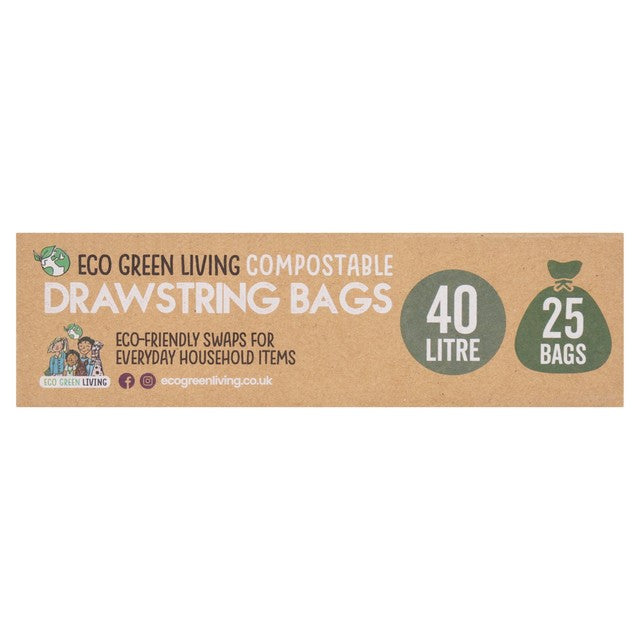 Eco Green Living drawstring compostable bin bags 40L - British product