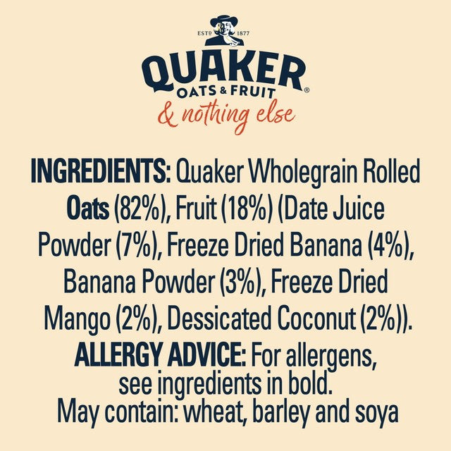 Quaker Exotic Fruits porridge sachets 33g, imported from the UK