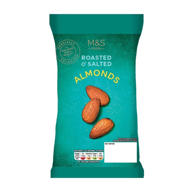 M&S roasted and salted almonds 150g, imported from the UK