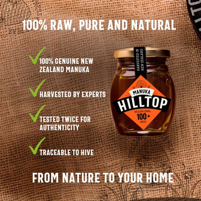 Hilltop Honey Manuka MGO100+ honey 225g, UK version