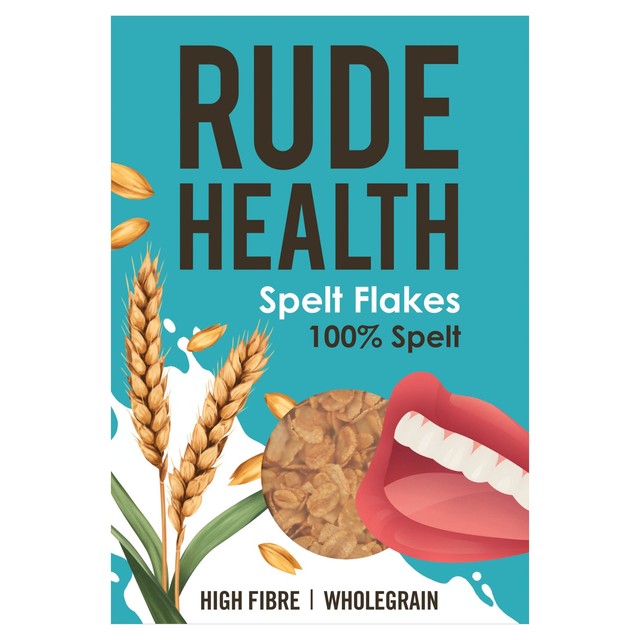 Rude Health wholegrain spelt flakes breakfast cereal, imported from the UK