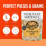 Merchant Gourmet cooked wholegrain spelt with olive oil 250g, imported from the UK