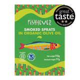 M&S Fish 4 Ever Smoked Sprats in Organic Extra Virgin Olive Oil Canned Fish 110g- Buy online at McGrocer
