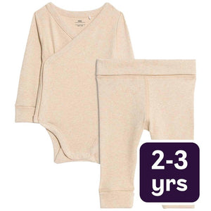 M&S Paris Wrapover Bodysuit Outfit Oatmeal Toddler Clothing Set 2-3 Years