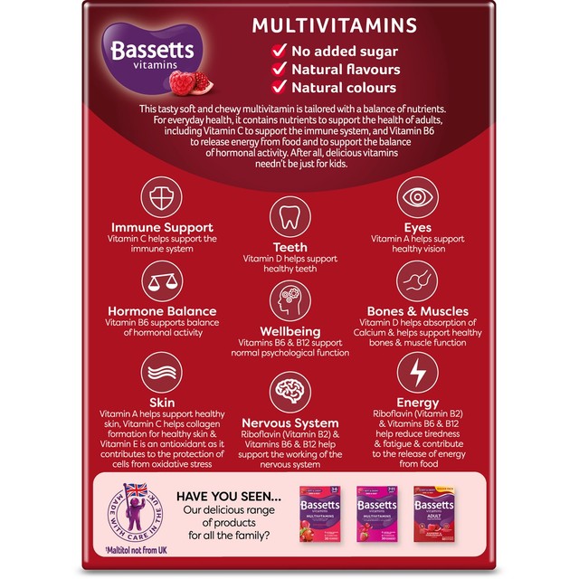 Bassetts Raspberry & Pomegranate Adult Multivitamin Pastilles 30 pack, imported from the UK