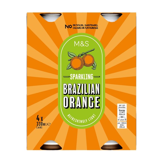 M&S sparkling Brazilian orange drink 4 x 330ml, imported from the UK