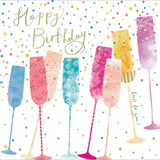 Woodmansterne rainbow champagne birthday card 17.3x16.7cm, imported from the UK