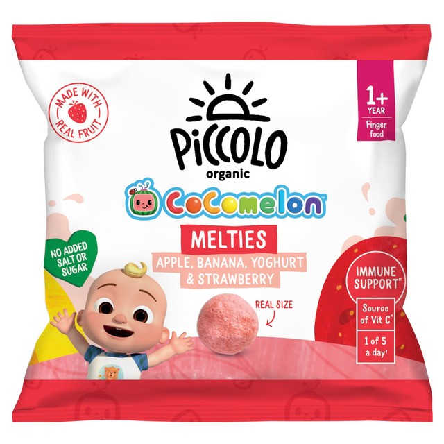 Piccolo Organic Melties apple banana yoghurt strawberry toddler snack, imported from the UK