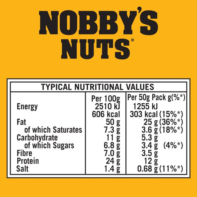 Nobby's Nuts classic dry roasted peanuts 50g, imported from the UK