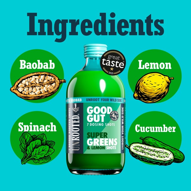 Unrooted Super Greens Lemon & Baobab Shots 420ml (British brand)