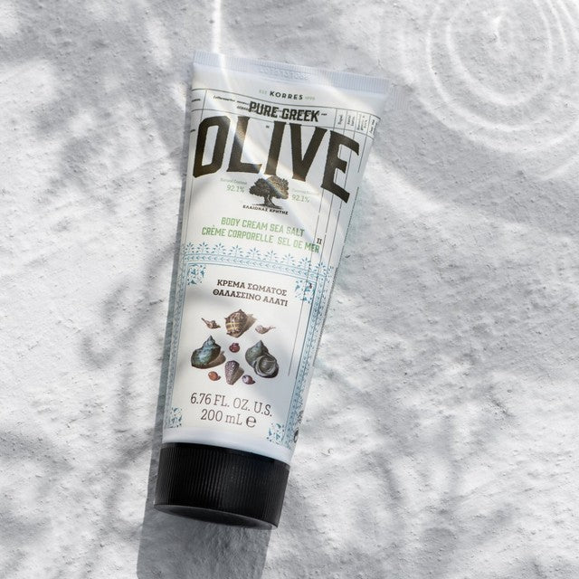Korres Greek Olive & Sea Salt body cream, imported from the UK
