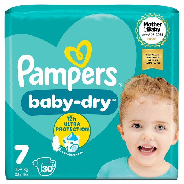Pampers Baby Dry nappies Size 7 30 Count, imported from the UK