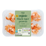 M&S organic black tiger prawns 150g, imported from the UK